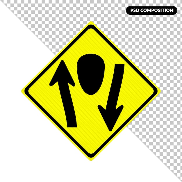 yellow sign with two arrows pointing to the left and the right.