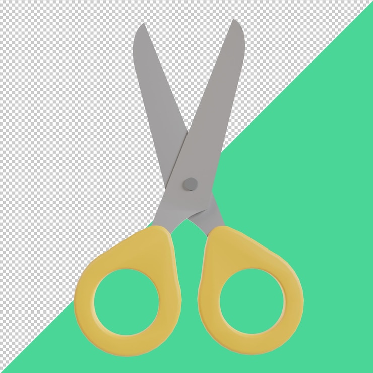 PSD yellowhandled scissors 3d render illustration