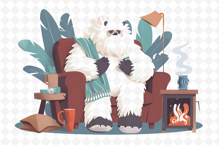 PSD yeti characters hibernating design ist gemütlich und bequem i flat illustration festival theme art