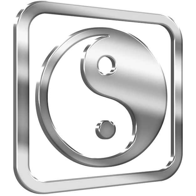 Yin Yang Symbol 3D-Symbol mit silbernem metallischen Effekt
