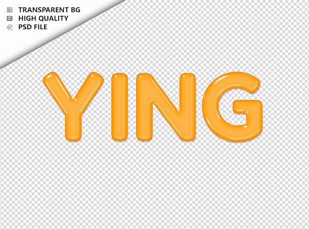 PSD ying tipografia texto amarelo vidro brilhante psd transparente