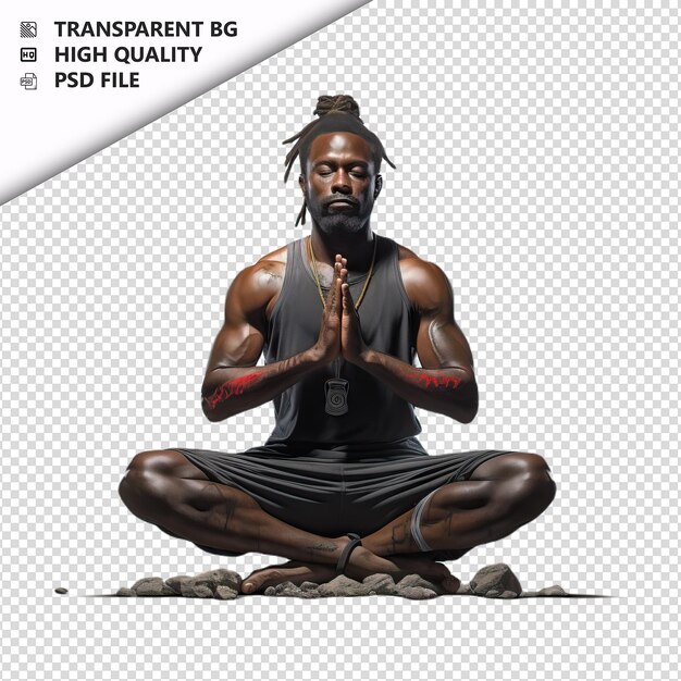 PSD le yoga de l'homme noir est un style ultra réaliste avec un fond blanc.