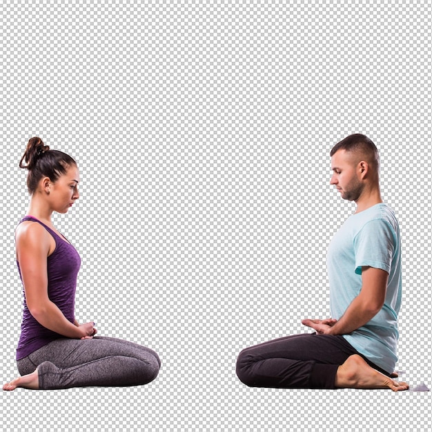 Yoga-Konzept Junges gesundes Paar in Yoga-Position auf weißem Hintergrund