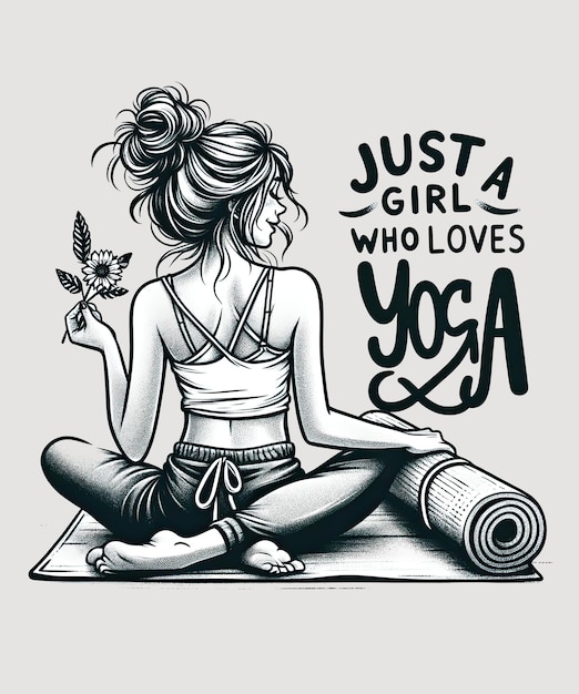 PSD yoga-liebhaberin mit matte und unordentlichem brötchen nur ein mädchen, das yoga liebt