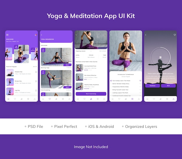 PSD yoga amp meditation app ui kit pack