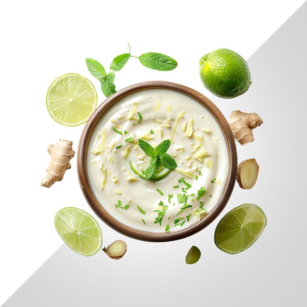 Yoghurt de jengibre y limón con cáscara de limón aislada en transparente