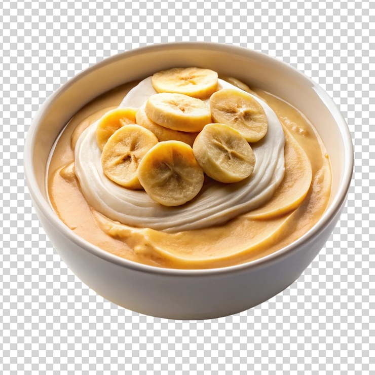 PSD yogourt à la banane avec banane isolé sur fond transparent