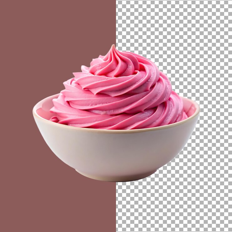 Yogur congelado rosado en un cuenco