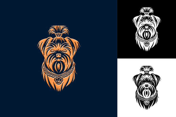 PSD yorkshire terrier icon faccia di cane delicata con una lunga coa setosa illustrazione animale disegno artistico vettoriale