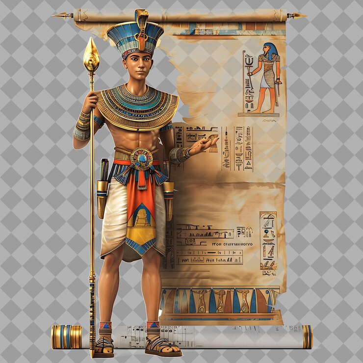 PSD young adult pharaoh art deco architect with geometric form s isolated 3d character illustration