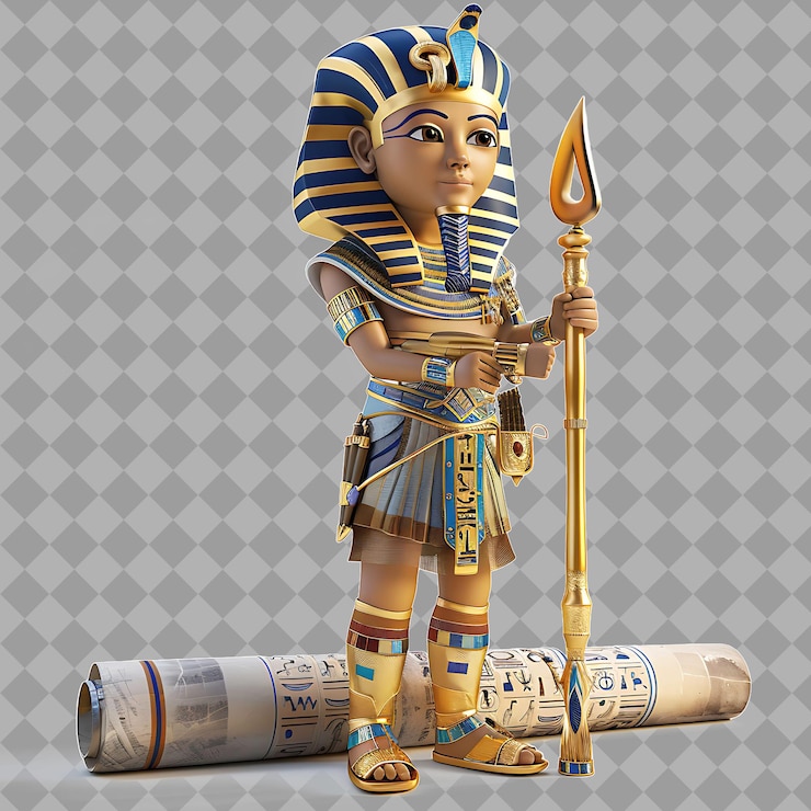 PSD young adult pharaoh art deco architect with geometric form s isolated 3d character illustration