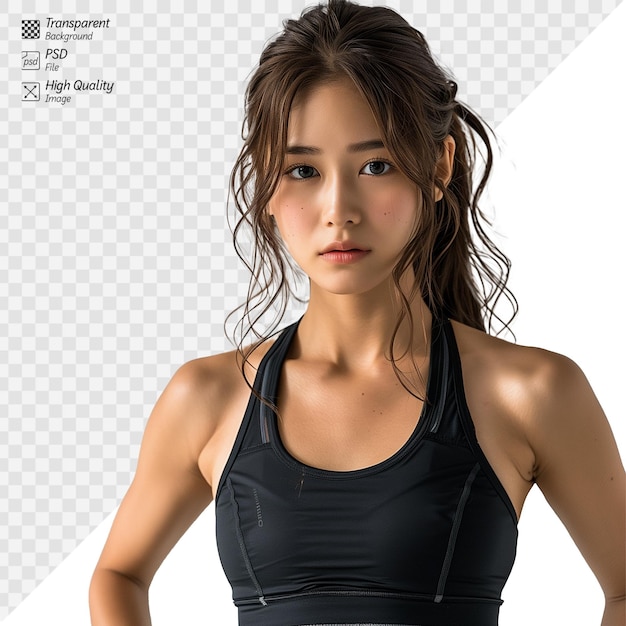 PSD young asian woman in athletic wear on a clear background