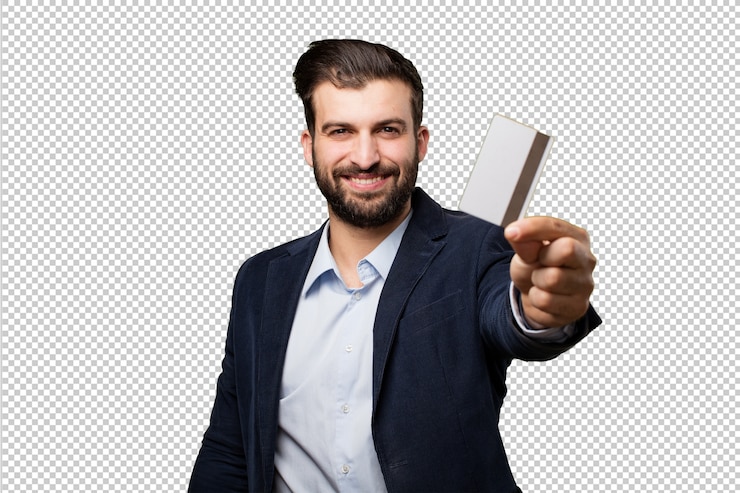 PSD young businessman with bills