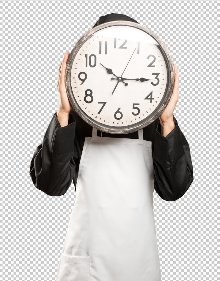 PSD young chef holding a watch