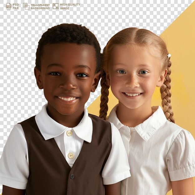 PSD young little school children happy on transparent background