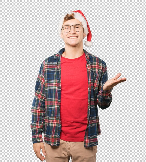 Young man at Christmas doing gestures