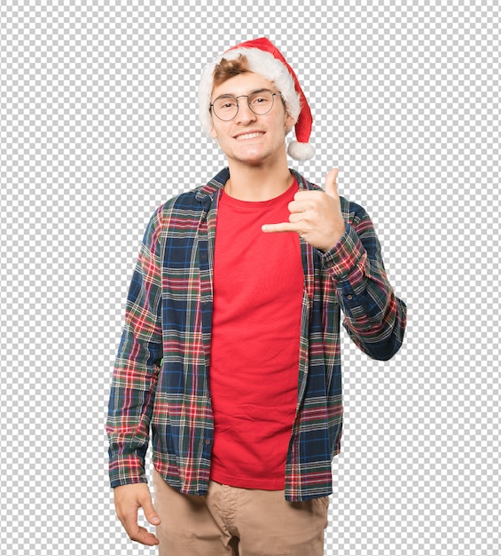 Young man at Christmas doing gestures