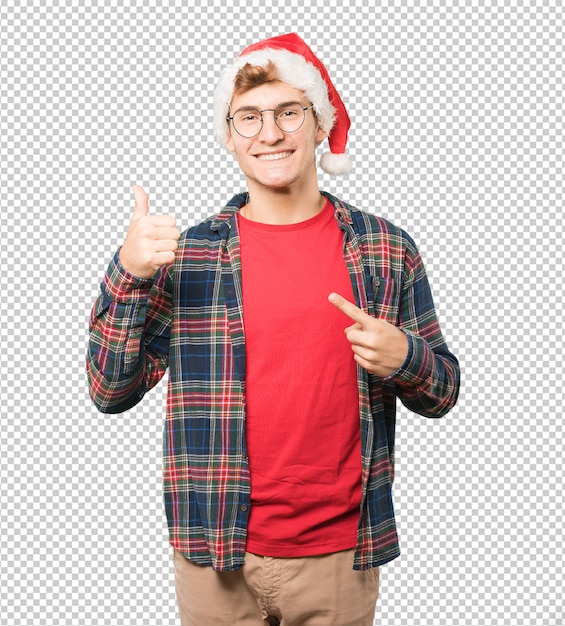 Young man at Christmas doing gestures