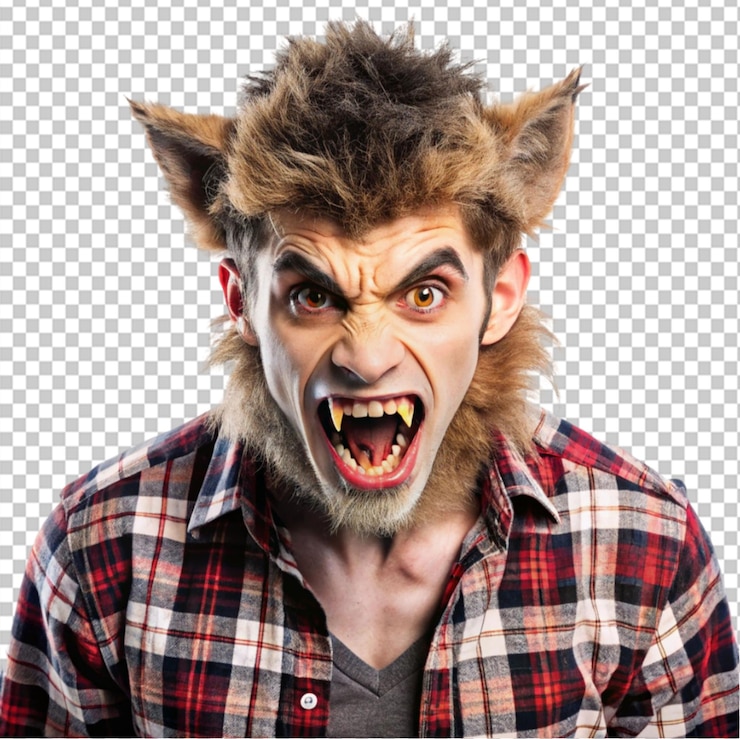 PSD young man dressed as a werewolf for halloween on transparent background