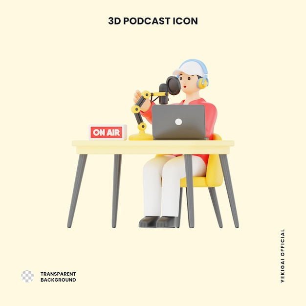 Young Man Record Podcast 3D Podcast Illustration für uiux Web-App Infographic usw.