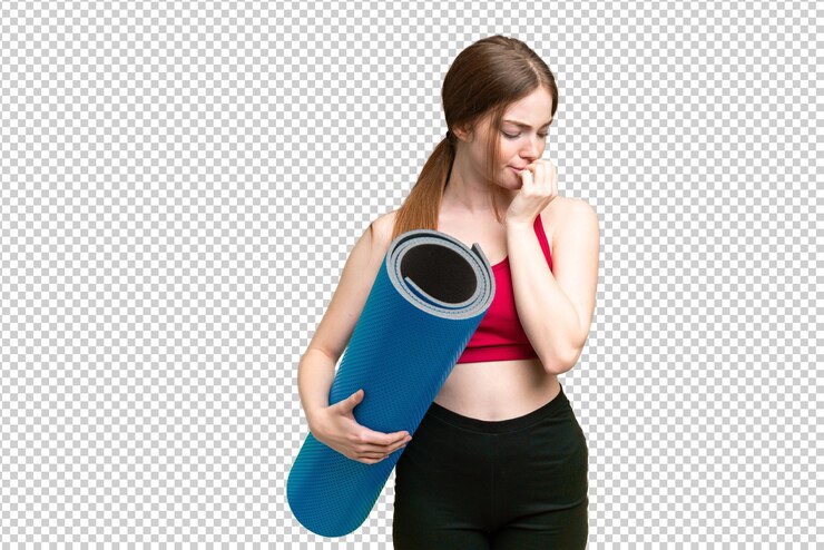 PSD young pretty girl over isolated chroma key background