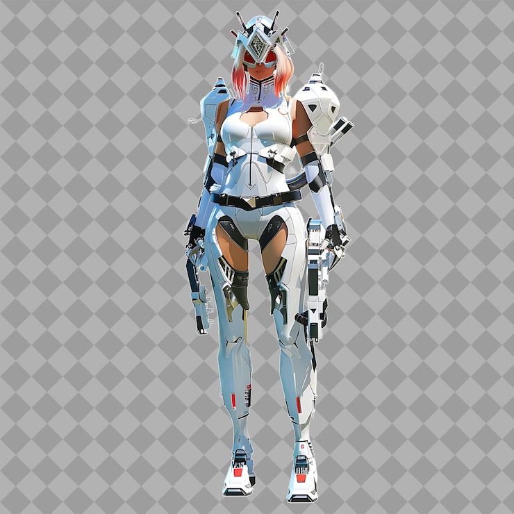 PSD young queen futuristic explorer with sleek form high tech ar isolated 3d character illustration