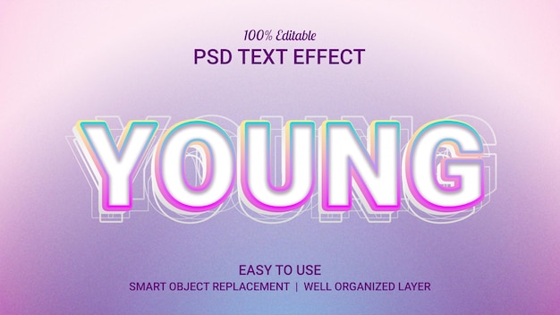 Young text effect with 3d effect and random outline