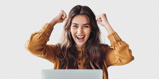 PSD young woman holding laptop computer