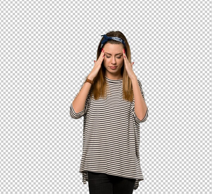 PSD young woman with headscarf with headache