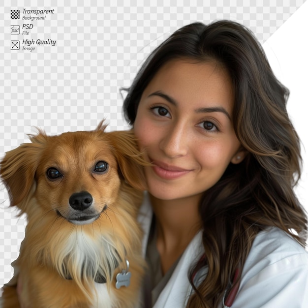 PSD young woman with her adorable dog on a transparent background