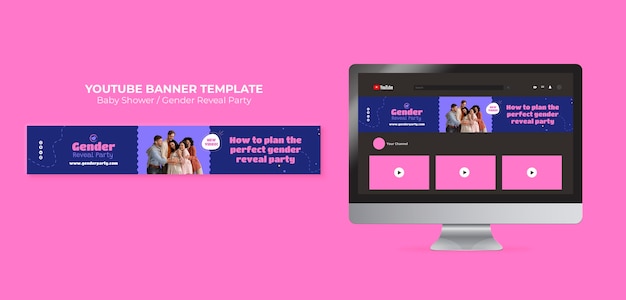 PSD youtube-banner für die babyparty im flachen design