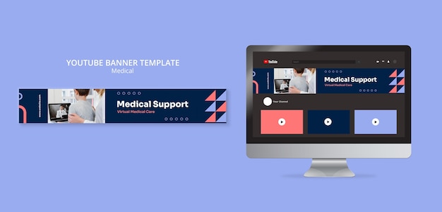 YouTube-Banner für medizinische Versorgung im flachen Design