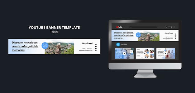 PSD youtube-banner mit dem titel gradient travel adventure