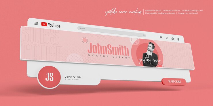 Youtube Banner Mockup 3D gerendert isoliert