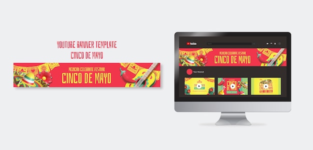 PSD youtube-banner-vorlage für cinco de mayo-feier