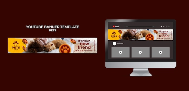 PSD youtube-banner-vorlage für tierpflege mit farbverlauf
