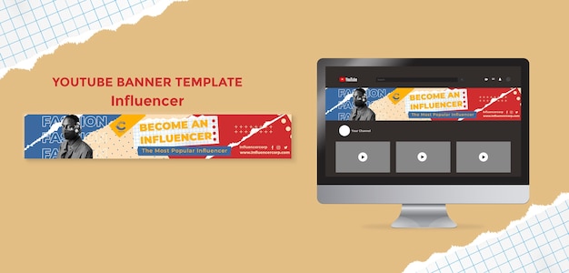 PSD youtube-bannervorlage für medienbeeinflusser und persönlichkeit