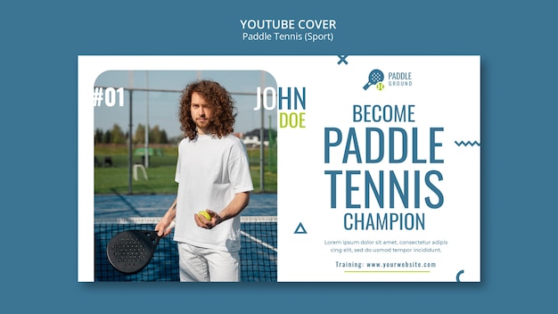 PSD youtube-cover für paddle-tennis im flachen design