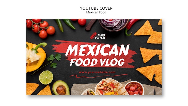 PSD youtube-cover-vorlage für mexikanische restaurants