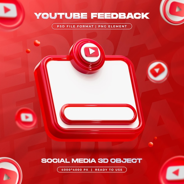 Youtube-Feedback-Schaltfläche Isolierte soziale Medien 3D-Rendering