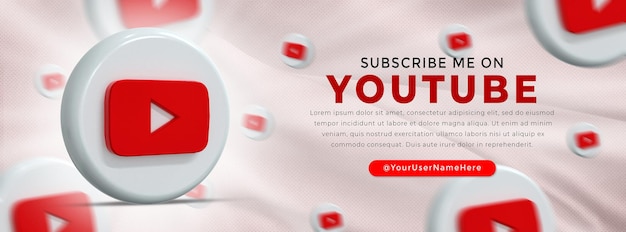 PSD youtube glänzendes logo und social media icons webbanner