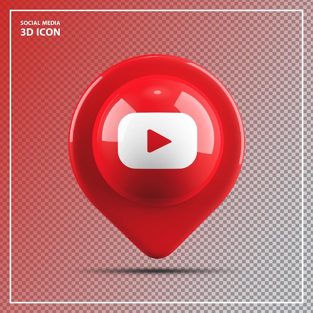 Youtube icon social media elemento forma pin botón 3d