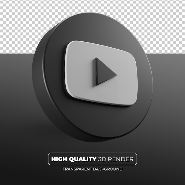 Youtube icono negro 3d render aislado