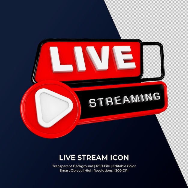 Youtube Live-Streaming 3D-Render-Symbol Abzeichen isoliert