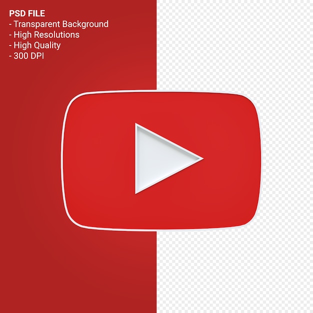 Youtube Logo 3D-Rendering isoliert