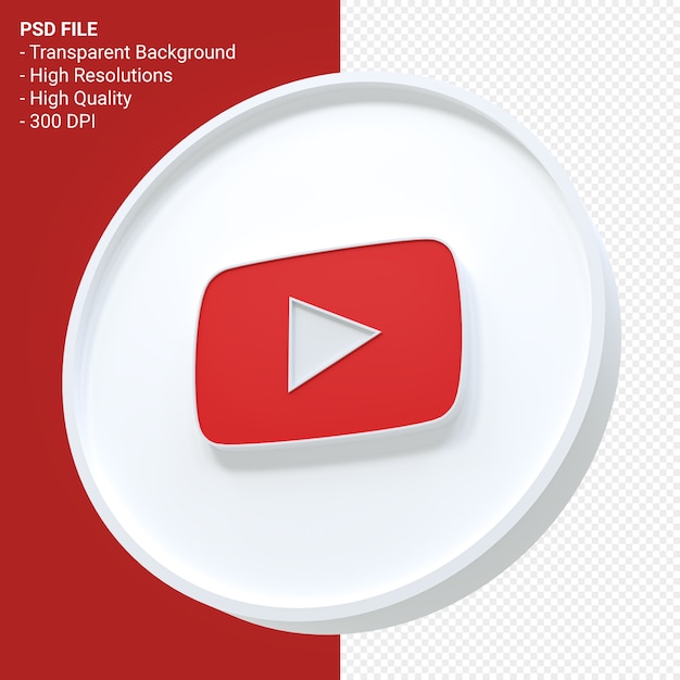 Youtube Logo 3D-Rendering isoliert