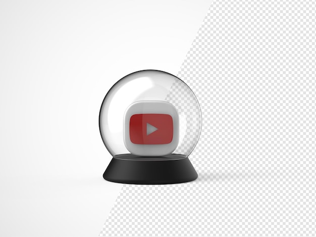 Youtube-Logo-Modell in einer Kristallkugel auf neutralem Hintergrund. 3d redaktionelle Abbildung.