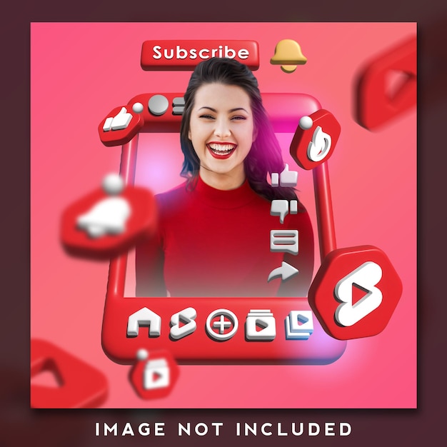 YouTube-Shorts-Post-Vorlage mit 3D-Render-Icon-Set