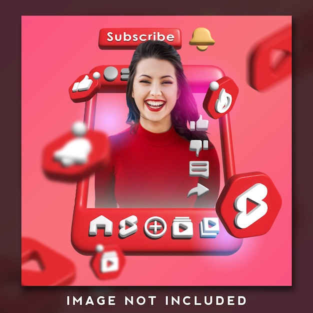Youtube-shorts-post-vorlage mit 3d-render-icon-set
