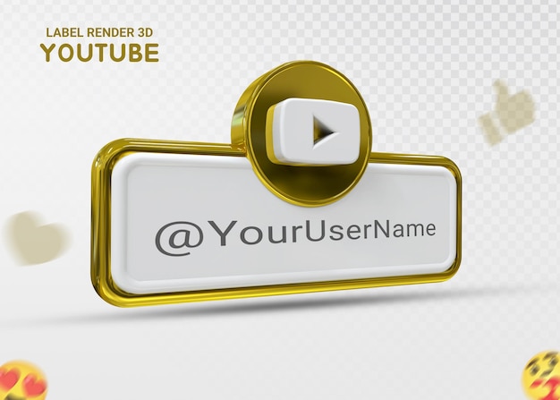 YouTube Social Media Icon logo tercer tercio inferior banner web diseño 3d render color oro